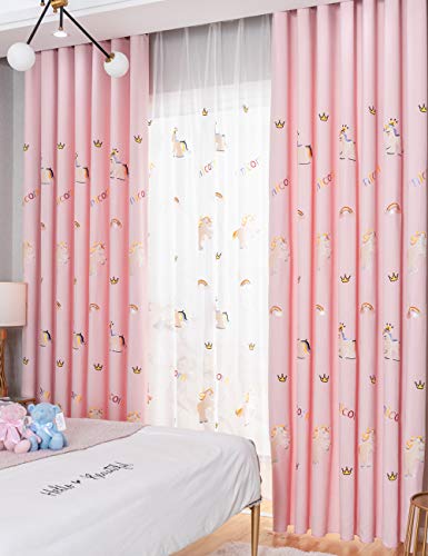 Lactraum Vorhänge Kinderzimmer Mädchen Prinzessin Bestickt Einhorn Regenbogen Wolke Krone Rosa Blickdicht Mit Ösen 100 x 245 cm von Lactraum