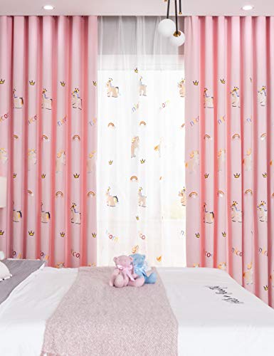 Lactraum Vorhänge Kinderzimmer Mädchen Prinzessin Bestickt Einhorn Regenbogen Wolke Krone Rosa Blickdicht Mit Ösen 200 x 245 cm von Lactraum