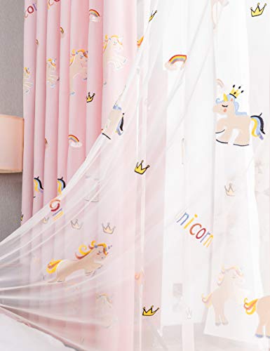 Lactraum Vorhänge Kinderzimmer Mädchen Prinzessin Bestickt Einhorn Regenbogen Wolke Krone Voile Mit Ösen 100 x 245 cm von Lactraum