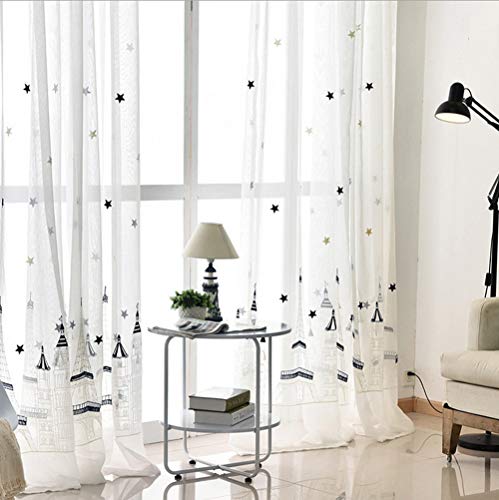 Lactraum Vorhang Kinderzimmer Junge Sterne transparent Weiss mit Ösen Bestickt Voile 200 x 245 von Lactraum