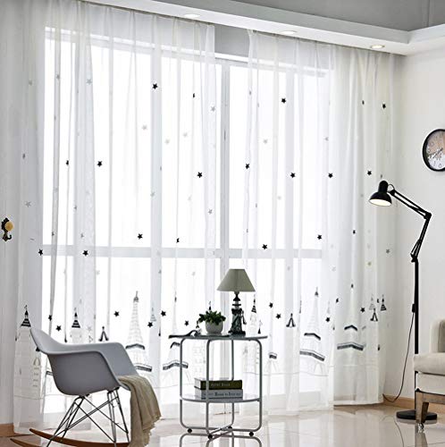 Lactraum Vorhang Kinderzimmer Jungen transparent Weiss Stickerei Sterne Schloss Voile mit Universalband 300 x 245 cm von Lactraum
