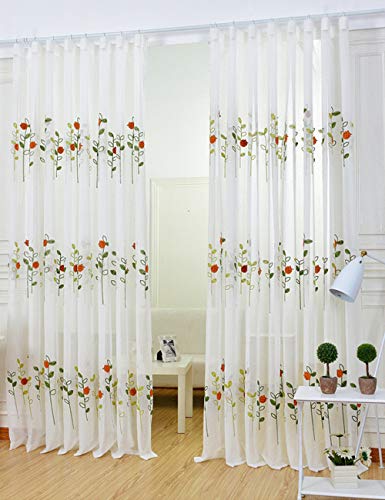 Lactraum Vorhang Kinderzimmer Mädchen Transparent Weiß mit Ösen Bestickt Marienkäfer Blumen Voile 145 x 245cm von Lactraum