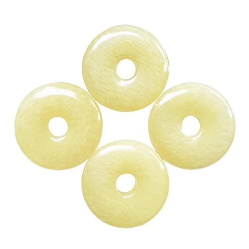 Ladeukoi Großes Loch 7mm Glückliche Münze Anhänger Perlen Charms für die Schmuckherstellung,Kristall Amulett Frieden Kreis Donut Stein Perlen Supplies 1.18"(30mm), 4Pcs, Gelb Jade von Ladeukoi