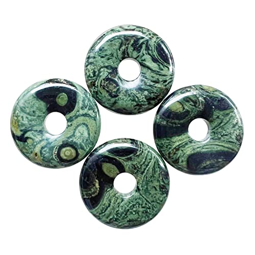 Ladeukoi Großes Loch 7mm Glückliche Münze Anhänger Perlen Charms für die Schmuckherstellung,Kristall Amulett Frieden Kreis Donut Stein Perlen Supplies 1.18"(30mm), 4Pcs, Kambaba Jasper von Ladeukoi