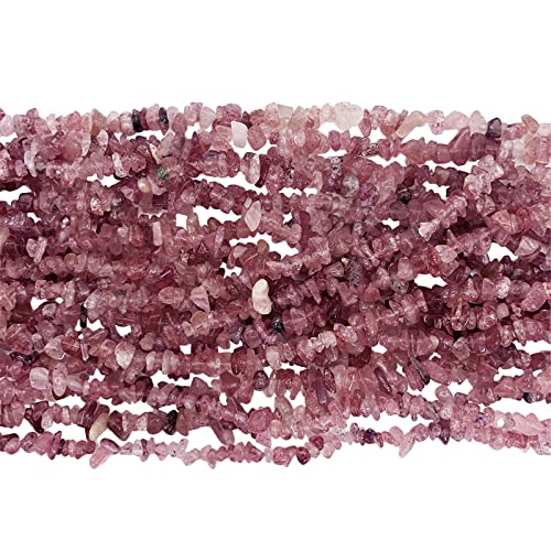 Ladeukoi Unregelmäßige Trommelsteinperlen für die Schmuckherstellung, Heilkristall Gebohrte Lose Perlenstrand DIY Handwerkszubehör, 5-8mm, Erdbeere Quartz von Ladeukoi