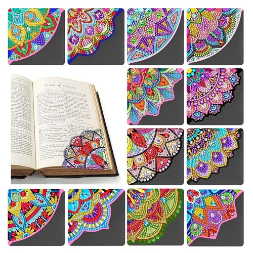 5D Diamant Malerei Eck Lesezeichen 12 Stück Leder Mandala Lotus Lesezeichen DIY Leder Eck-LesezeichenMandala Diamond Painting für Reading Geschenk für Buchliebhaber (BJ01) von LadjproR