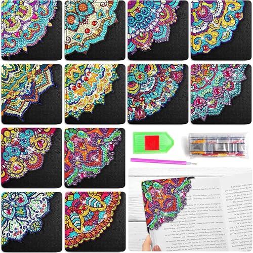 5D Diamant Malerei Eck Lesezeichen 12 Stück Leder Mandala Lotus Lesezeichen DIY Leder Eck-LesezeichenMandala Diamond Painting für Reading Geschenk für Buchliebhaber (BJ16) von LadjproR