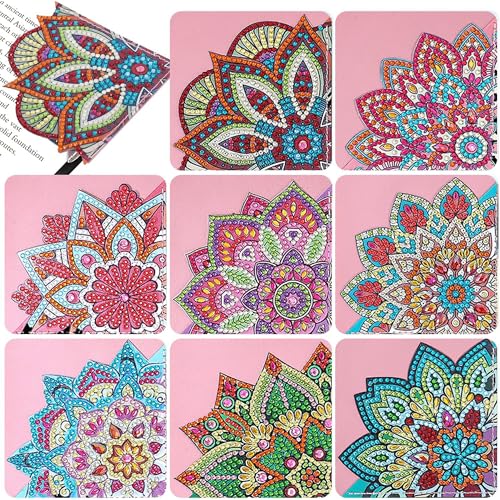 5D Diamant Malerei Eck Lesezeichen 8 Stück Leder Mandala Lotus Lesezeichen DIY Leder Eck-LesezeichenMandala Diamond Painting für Reading Geschenk für Buchliebhaber (BJ07) von LadjproR