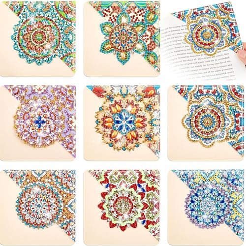 5D Diamant Malerei Eck Lesezeichen 8 Stück Leder Mandala Lotus Lesezeichen DIY Leder Eck-LesezeichenMandala Diamond Painting für Reading Geschenk für Buchliebhaber (BJ14) von LadjproR