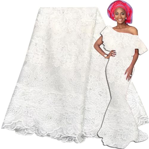LadyQ 854LD Spitzenstoffe, afrikanische Schnur, hochwertige Steine, französische Hochzeit, afrikanische weiße Spitzenstoff, 2020, französische Braut-Spitzenstoff, Weiß LadyQ 854LD Spitzenstoffe, afrikanische Schnur, hochwertige Steine, französische Hochzeit, afrikanische weiße Spitzenstoff, 2020, französische Braut-Spitzenstoff, Weiß von LadyQ