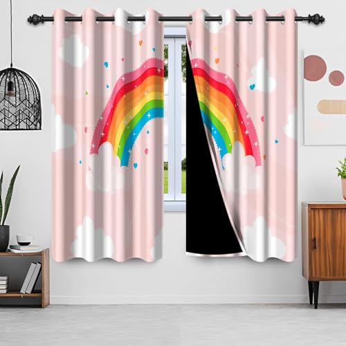 Laeacco Cartoon-Regenbogen-Verdunkelungsvorhänge für Kinderzimmer, Rosa, Himmelweiß, Wolken, Vorhang, Ösen, Raumverdunkelung, Fenstervorhänge für Kinderzimmer, Mädchen, Schlafzimmer, Wohnzimmer, 132 x Laeacco Cartoon-Regenbogen-Verdunkelungsvorhänge für Kinderzimmer, Rosa, Himmelweiß, Wolken, Vorhang, Ösen, Raumverdunkelung, Fenstervorhänge für Kinderzimmer, Mädchen, Schlafzimmer, Wohnzimmer, 132 x von Laeacco
