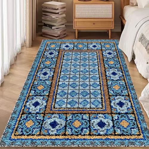 40 x 70 cm Knüpfteppich Knüpf-Sets Zum Selber Groß Knüpfen für Erwachsene Latch Hook Kit DIY Knüpfset Häkelteppich Handwerk DIY Teppich Handarbeit Selbst Knüpfen Set von Laegnfho