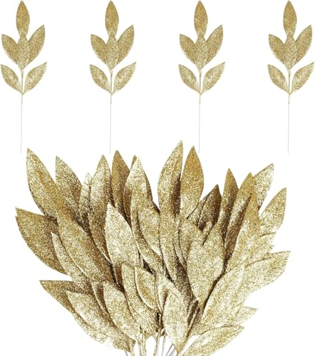 Laelfe 12 Stück Künstliche Gold Glitzer Weihnachtsblätter, Gold Weihnachtspicks Xmas Künstliche Goldblätter Stiel Goldene Blätter Weihnachten Laelfe 12 Stück Künstliche Gold Glitzer Weihnachtsblätter, Gold Weihnachtspicks Xmas Künstliche Goldblätter Stiel Goldene Blätter Weihnachten von Laelfe