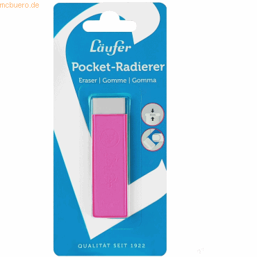12 x Läufer Radiergummi Pocket Kunststoff PVC-frei pink von Läufer