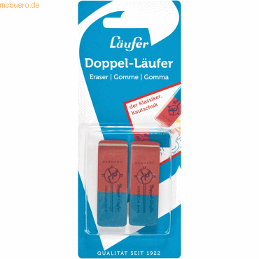 Läufer Radiergummi doppelt 55x19x8mm rot/blau VE=2 Stück Läufer Radiergummi doppelt 55x19x8mm rot/blau VE=2 Stück von Läufer