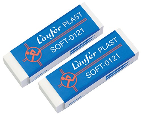 Läufer 69806 Plast Soft 0121 Radiergummi, sehr weicher Kunststoff-Radierer, besonders papierschonend, Blisterkarte enthält 2 Radiergummis von Läufer