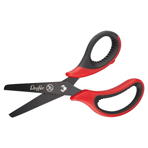 Läufer 87321 Ergonomische Bastelschere für Linkshänder, rund, rot/schwarz, Schulschere ab 1. Klasse von Läufer