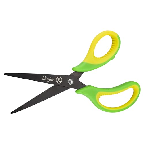Läufer 87324 Ergonomische Bastelschere für Linkshänder, spitz, grün/gelb, Schulschere ab 1. Klasse von Läufer