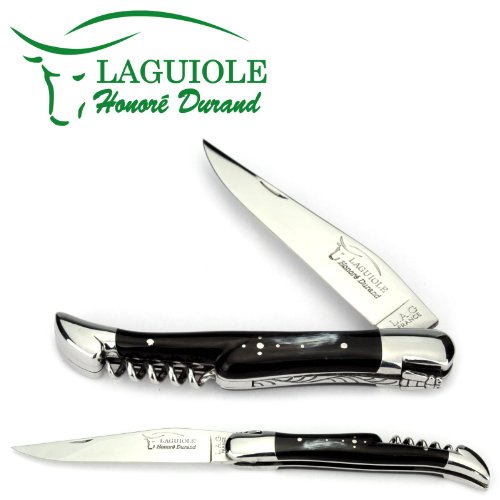Laguiole Honoré Durand Taschenmesser Griff Horn 12 cm Messer glänzend Korkenzieher von Laguiole Honoré Durand