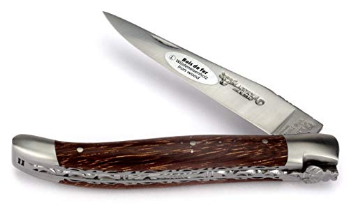 Laguiole Taschenmesser en Aubrac - Afrikanisches Wüsten-Eisenholz - 12 cm - Doppelplatine - Stahl matt - Messer Frankreich von Laguiole en Aubrac