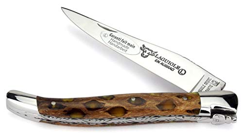 Laguiole en Aubrac - 12 cm Taschenmesser - Griff Cholla Kaktus - Platine guillochiert - Klinge und Backen glänzend - Messer Frankreich von LAGUIOLE EN AUBRAC L