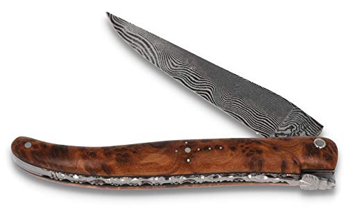 Laguiole en Aubrac Messer 12 cm - Griffschalen Thuja Maserholz manche - Zisellierte Platine - Damastklinge - Frankreich Taschenmesser von Laguiole en Aubrac