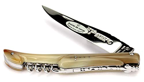 Laguiole en Aubrac Messer - 12 cm - Hornspitze - Korkenzieher - Stahl glänzend - original Frankreich Taschenmesser von Laguiole en Aubrac