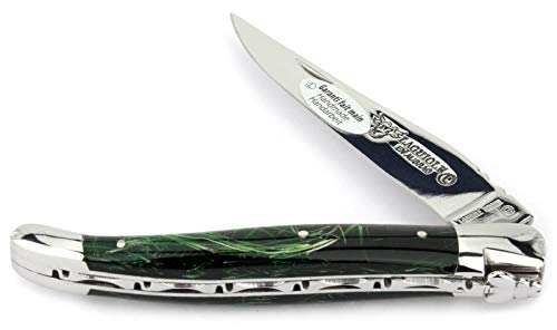 Laguiole en Aubrac Taschenmesser L0212F4IF 12 cm Messer, Griff Acrylglas Feuerwerk 'Feu d'art' grün, Backen und Klinge glänzend von Laguiole en Aubrac