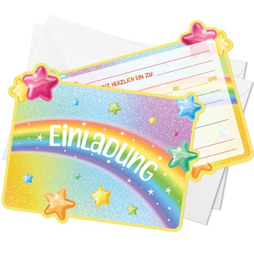 Lahe Geburtstag Einladungskarten Mädchen, Dekoration Regenbogen Geburtstag Einladung Kindergeburtstag Glitzerkarten Geburtstag mit Karten und Kuverts Set Einladungskarten zum Kinder von Lahe