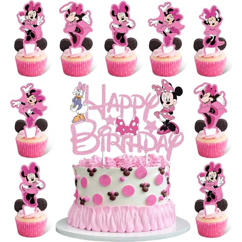 Lahe Glitter Mouse Kuchen Deko, Happy Birthday Tortendeko, Mouse Kuchen Deko Mädchen, Glitter Geburtstagsdeko Topper Set für Party Dekoration zum Mädchen Jungen (25 Stück) von Lahe