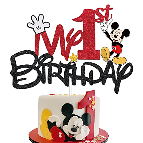 Lahe Tortendeko 1. Geburtstag, Mickey Kuchen Deko, Happy Birthday Tortendeko, Mouse Cake Topper Geburtstag für Mädchen Junge Party Dekoration zum Torten Deko von Lahe