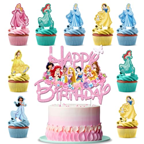 Lahe Tortendeko Geburtstag, Glitter Prinzessin Kuchen Deko, Happy Birthday Tortendeko, Cake Topper Geburtstag für Mädchen Party Dekoration zum Torten Deko（25 Stück） von Lahe