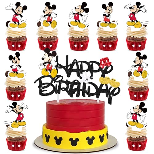 Lahe Tortendeko Geburtstag, Mickey Cute Kuchen Deko, Happy Birthday Tortendeko, Mouse Cake Topper Geburtstag für Mädchen Junge Party Dekoration zum Torten Deko (25 Stück) von Lahe
