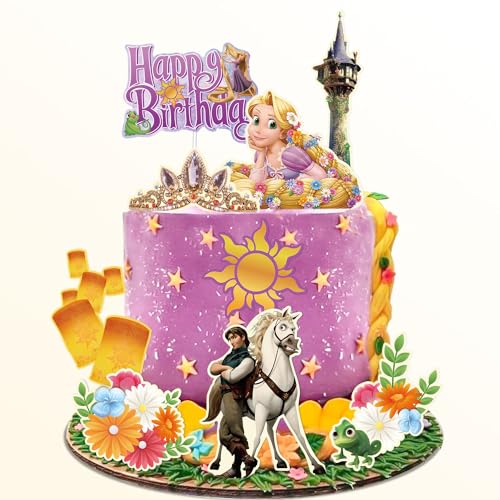 Lahe Tortendeko Geburtstag, Prinzessin Kuchen Deko, Happy Birthday Tortendeko, Rapunzel Cake Topper Geburtstag für Mädchen Party Dekoration zum Torten Deko (10 Stück) von Lahe
