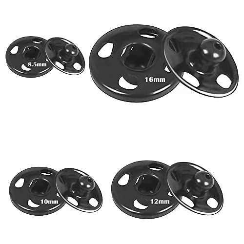 Lahviuu Edelstahl Druckknöpfe, 140 Sets, 4 Größen (8,5mm, 10mm, 12mm, 16mm), Schwarz/Silber, Knopf, für Geldbeutel, Handtasche, Kleidung, Schuhe, Hüte, Nähreparatur von Lahviuu