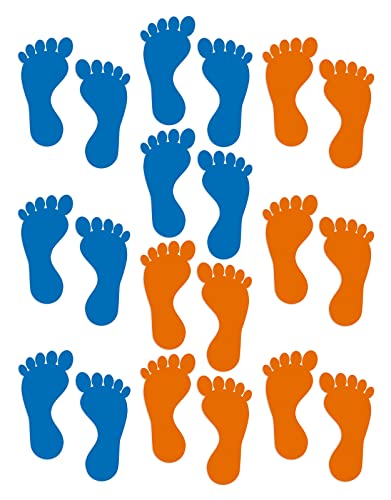 Fußabdruck Aufkleber,10 Paare Fußabdruck Boden Aufkleber Wandsticker Abstand Halten Aufkleber Selbstklebend Füße Sticker Markierungsscheiben,für Kinderzimmer Klassenzimmer Schule(Orange,Blau) von Lahviuu