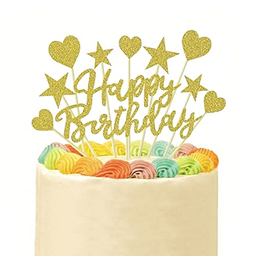 Geburtstag Tortendeko,11 pcs Happy Birthday Cake Topper Geburtstagstorte Topper Set Cupcake Dekoration Kuchen Deko Kuchendeckel kuchendeko Geburtstag,für Mädchen Junge Kinder Taufe Party(Gold) von Lahviuu