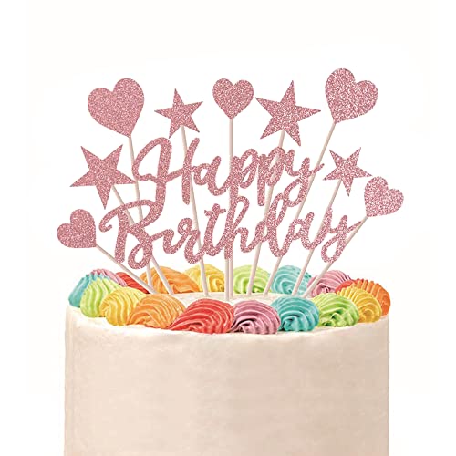 Geburtstag Tortendeko,11 pcs Happy Birthday Cake Topper Geburtstagstorte Topper Set Cupcake Dekoration Kuchen Deko Kuchendeckel kuchendeko Geburtstag,für Mädchen Junge Kinder Taufe Party(Roségold) von Lahviuu