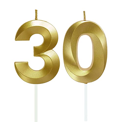 Lahviuu Geburtstag Zahlen Kerzen,30 Geburtstag Zahl Kerzen Gold Geburtstagskerzen Cake Topper Geburtstag Kuchendeko Kuchen Dekoration,für Hochzeit Party Hochzeit Jahrestag Feier Lieferungen von Lahviuu