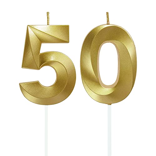 Lahviuu Geburtstag Zahlen Kerzen,50 Geburtstag Zahl Kerzen Gold Geburtstagskerzen Cake Topper Geburtstag Kuchendeko Kuchen Dekoration,für Hochzeit Party Hochzeit Jahrestag Feier Lieferungen von Lahviuu