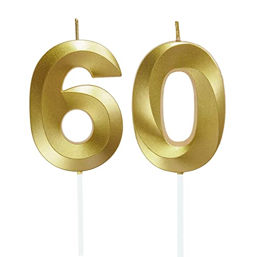 Lahviuu Geburtstag Zahlen Kerzen,60 Geburtstag Zahl Kerzen Gold Geburtstagskerzen Cake Topper Geburtstag Kuchendeko Kuchen Dekoration,für Hochzeit Party Hochzeit Jahrestag Feier Lieferungen von Lahviuu