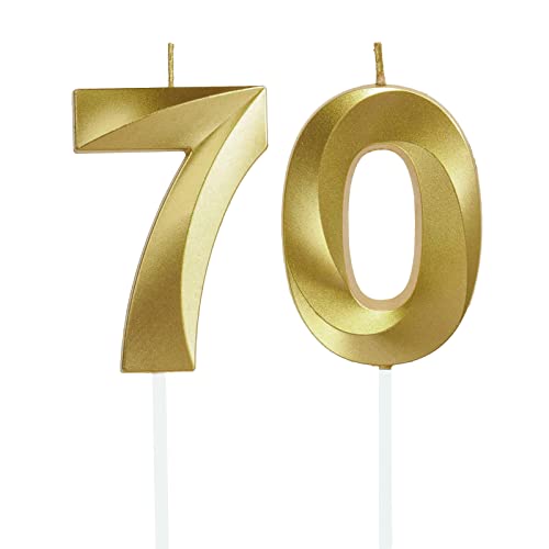 Lahviuu Geburtstag Zahlen Kerzen,70 Geburtstag Zahl Kerzen Gold Geburtstagskerzen Cake Topper Geburtstag Kuchendeko Kuchen Dekoration,für Hochzeit Party Hochzeit Jahrestag Feier Lieferungen von Lahviuu