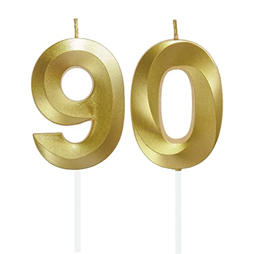 Lahviuu Geburtstag Zahlen Kerzen,90 Geburtstag Zahl Kerzen Gold Geburtstagskerzen Cake Topper Geburtstag Kuchendeko Kuchen Dekoration,für Hochzeit Party Hochzeit Jahrestag Feier Lieferungen von Lahviuu