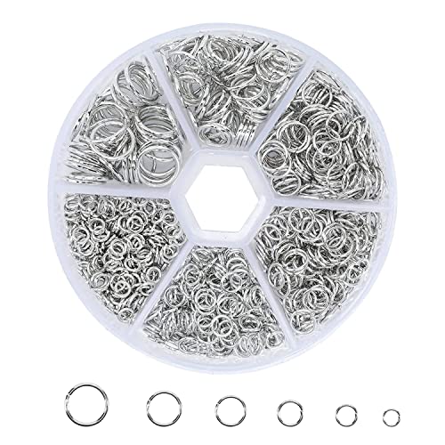 Lahviuu Jump Ringe Spaltringe,970 Stück Silber Sprungringe Set Offnen Biegeringe Öffnen Ringe Springen Sprungringe Öffnen,für Schmuckherstellung, Halskette, Armband, Schmuckzubehör von Lahviuu