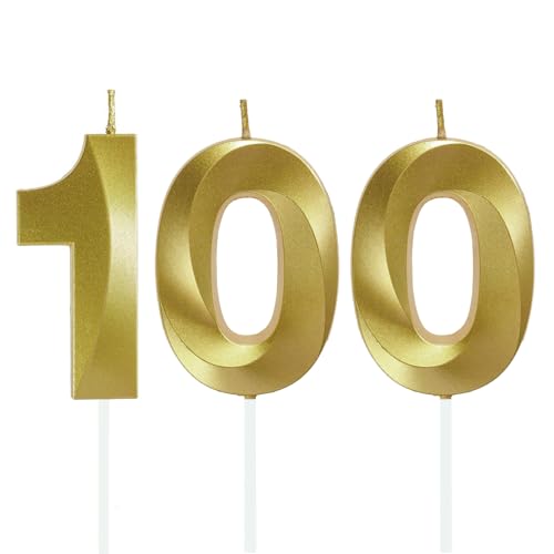 Lahviuu Geburtstag Zahlen Kerzen,100 Geburtstag Zahl Kerzen Gold Geburtstagskerzen Cake Topper Geburtstag Kuchendeko Kuchen Dekoration,für Hochzeit Party Hochzeit Jahrestag Feier Lieferungen von Lahviuu