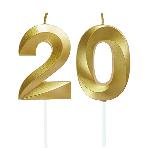 Lahviuu Geburtstag Zahlen Kerzen,20 Geburtstag Zahl Kerzen Gold Geburtstagskerzen Cake Topper Geburtstag Kuchendeko Kuchen Dekoration,für Hochzeit Party Hochzeit Jahrestag Feier Lieferungen von Lahviuu