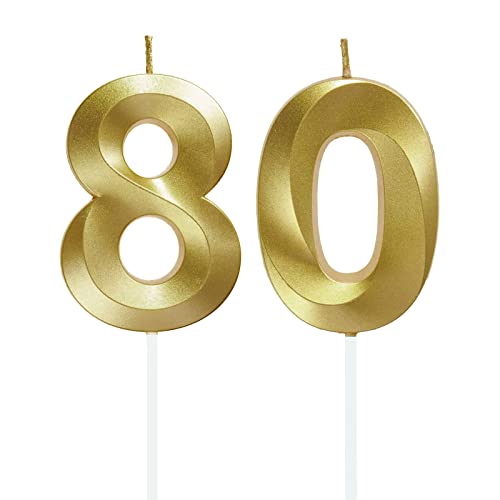 Lahviuu Geburtstag Zahlen Kerzen,80 Geburtstag Zahl Kerzen Gold Geburtstagskerzen Cake Topper Geburtstag Kuchendeko Kuchen Dekoration,für Hochzeit Party Hochzeit Jahrestag Feier Lieferungen von Lahviuu