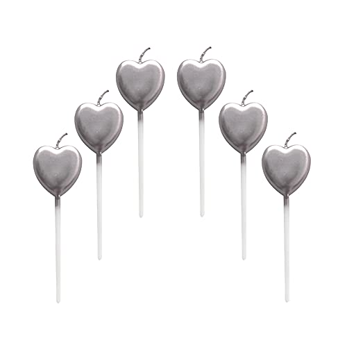 Lahviuu Herz Geburtstagskerzen,6 Pcs Cake Topper Dekorationen Ggeburtstag Kerzen Metallisch Kuchen Kerzen für Kinder Geburtstag Hochzeit Party Jahrestag Valentinstag Festival,Silber von Lahviuu