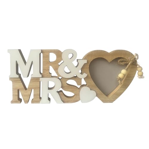Lahviuu Mr & Mrs Bilderrahmen Hochzeit,Deko Hochzeit mit Herz Fotorahmen, Vintage Holz Hochzeitsdeko Tisch Fotorahmen Geeigne für Hochzeiten, Jubiläen, Heimdekoration, Brautgeschenke, Foto Requisiten von Lahviuu