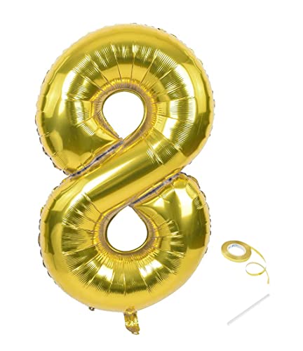 Lahviuu Zahlen Luftballon,40 Zoll Gold Luftballons Geburtstag Riesige Folienballon Geburtstag Ballon,Luftballon 8. Geburtstag für Jahre Mädchen Babyparty Geburtstagsdeko Jubiläum Party Deko von Lahviuu